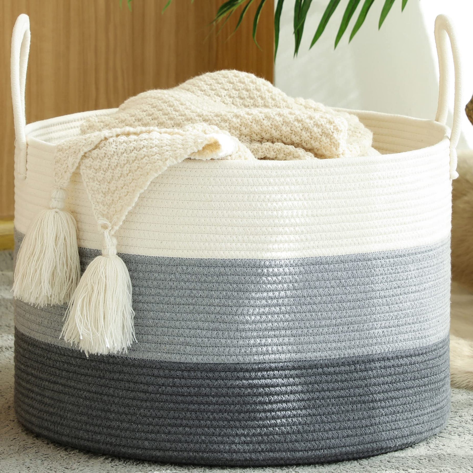Woven Blanket Basket – 20"x13" Cotton Rope, Storage for Pillows or Toys