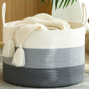 Woven Blanket Basket – 20"x13" Cotton Rope, Storage for Pillows or Toys