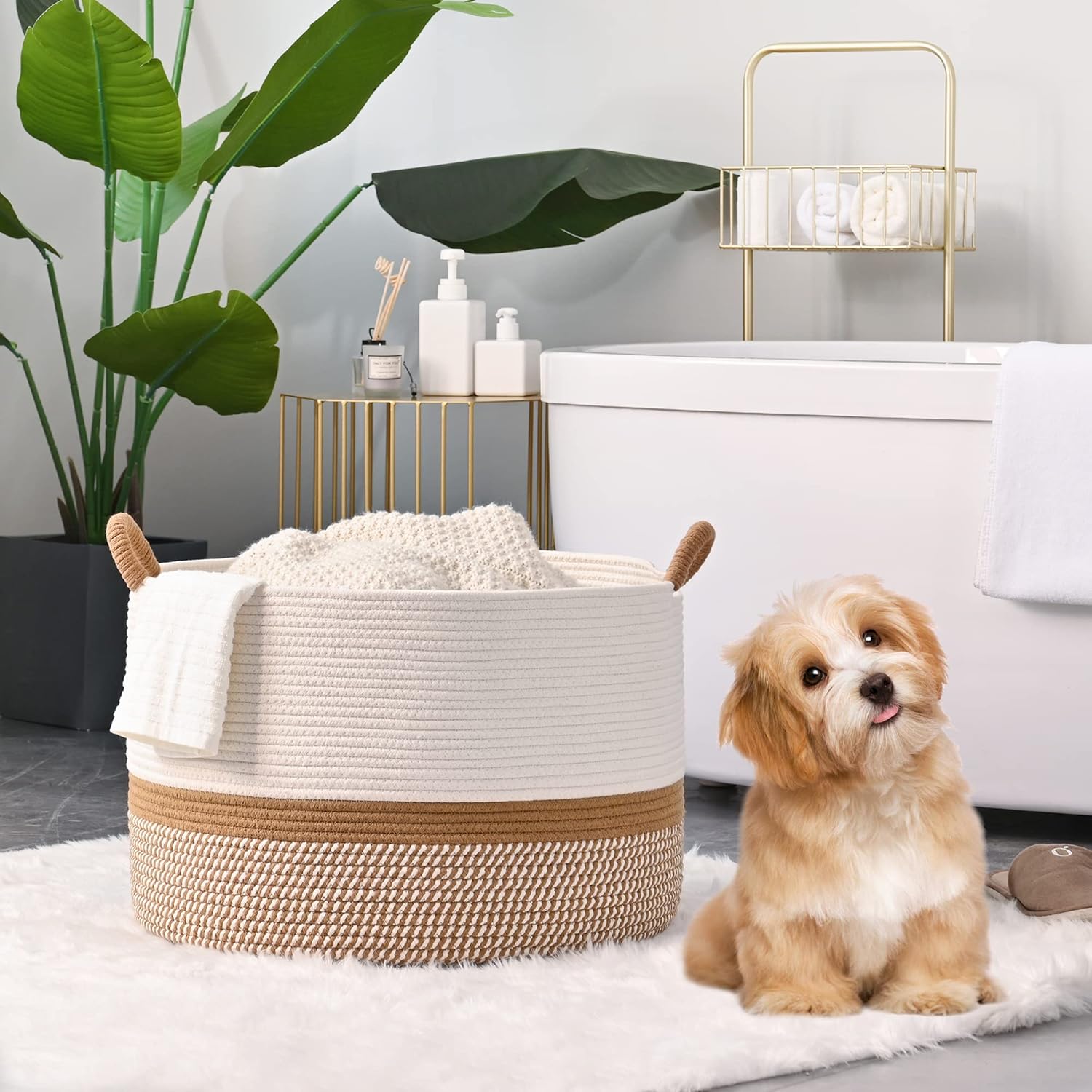 Woven Blanket Basket – 20"x13" Cotton Rope, Storage for Pillows or Toys
