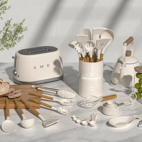 Silicone Kitchen Utensils Set – 33PCS Nonstick with Holder, Wooden Handles