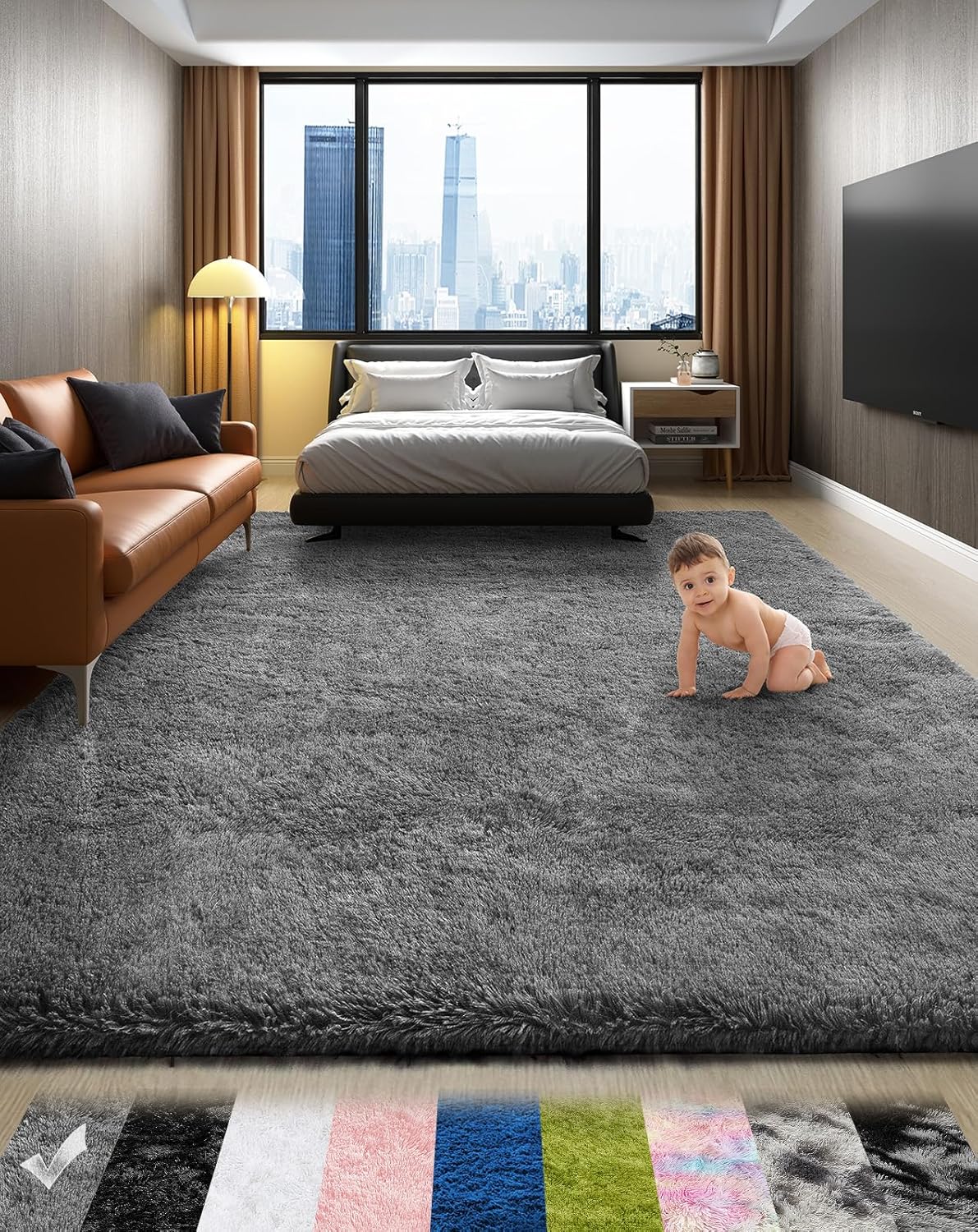Fluffy Shag Rug – 4x6 Grey Carpet for Bedroom, Living Room, Dorm