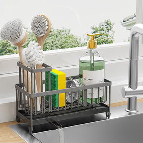 Sponge Holder with Brush Slot – Rustproof Stainless Steel Sink Caddy Organizer