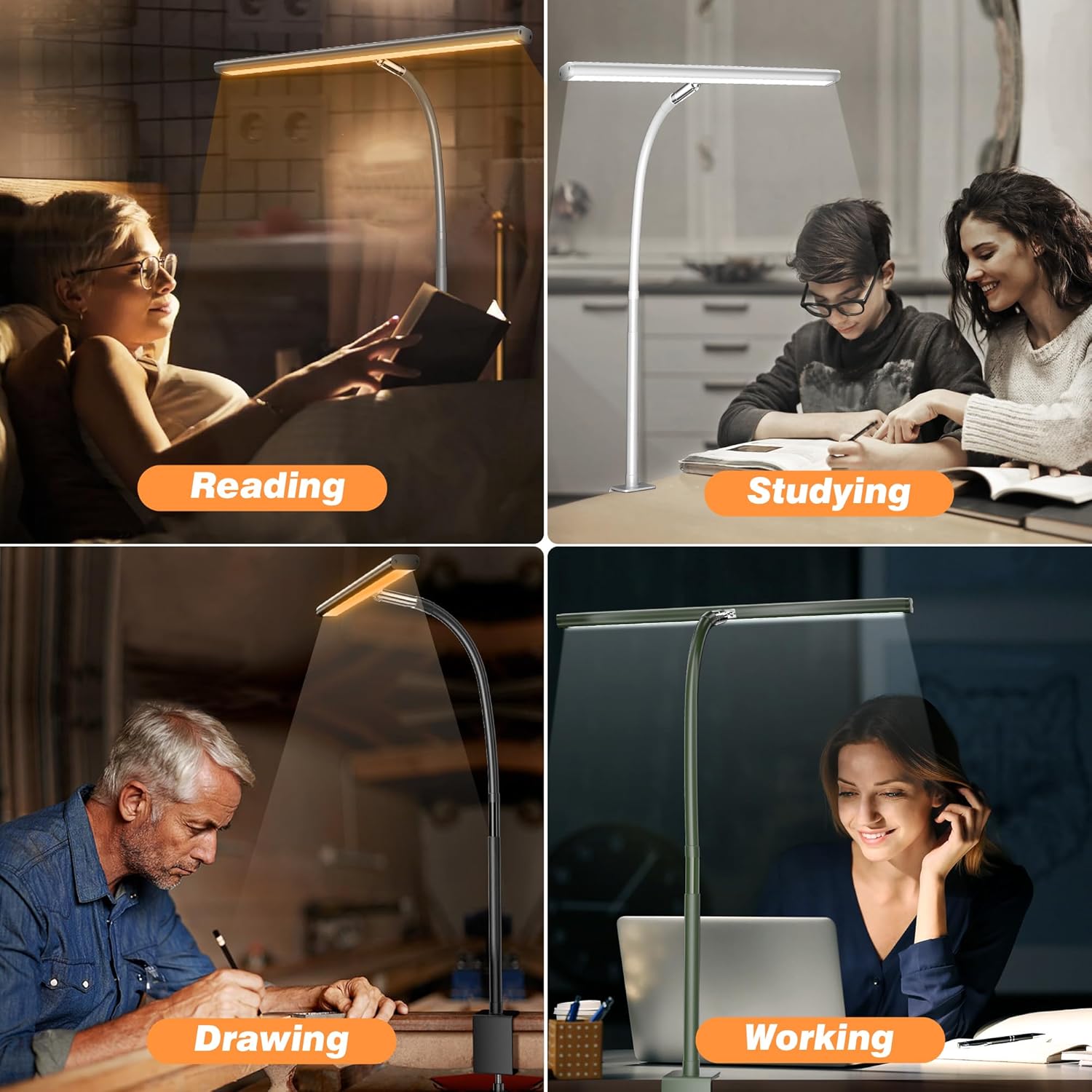 LED Desk Lamp – Dimmable, Flexible Gooseneck, Clamp Base