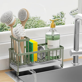 Sponge Holder with Brush Slot – Rustproof Stainless Steel Sink Caddy Organizer