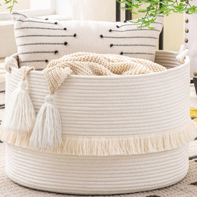 Woven Blanket Basket – 20"x13" Cotton Rope, Storage for Pillows or Toys