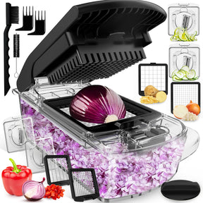 Vegetable Chopper and Spiralizer – 4-in-1 Food Cutter with Container