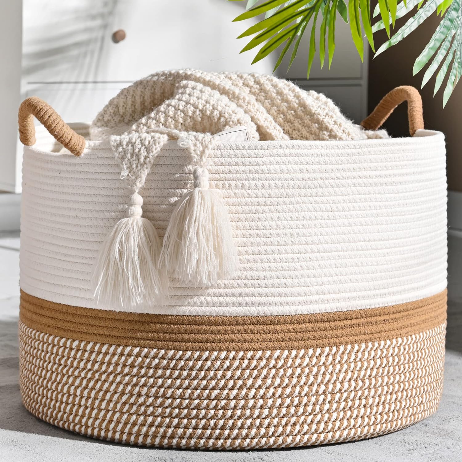 Woven Blanket Basket – 20"x13" Cotton Rope, Storage for Pillows or Toys