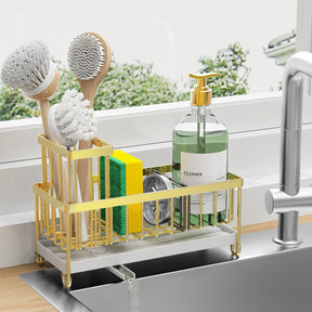 Sponge Holder with Brush Slot – Rustproof Stainless Steel Sink Caddy Organizer