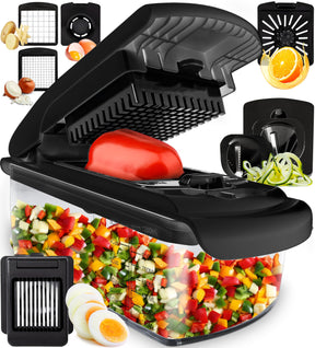 Vegetable Chopper and Spiralizer – 4-in-1 Food Cutter with Container
