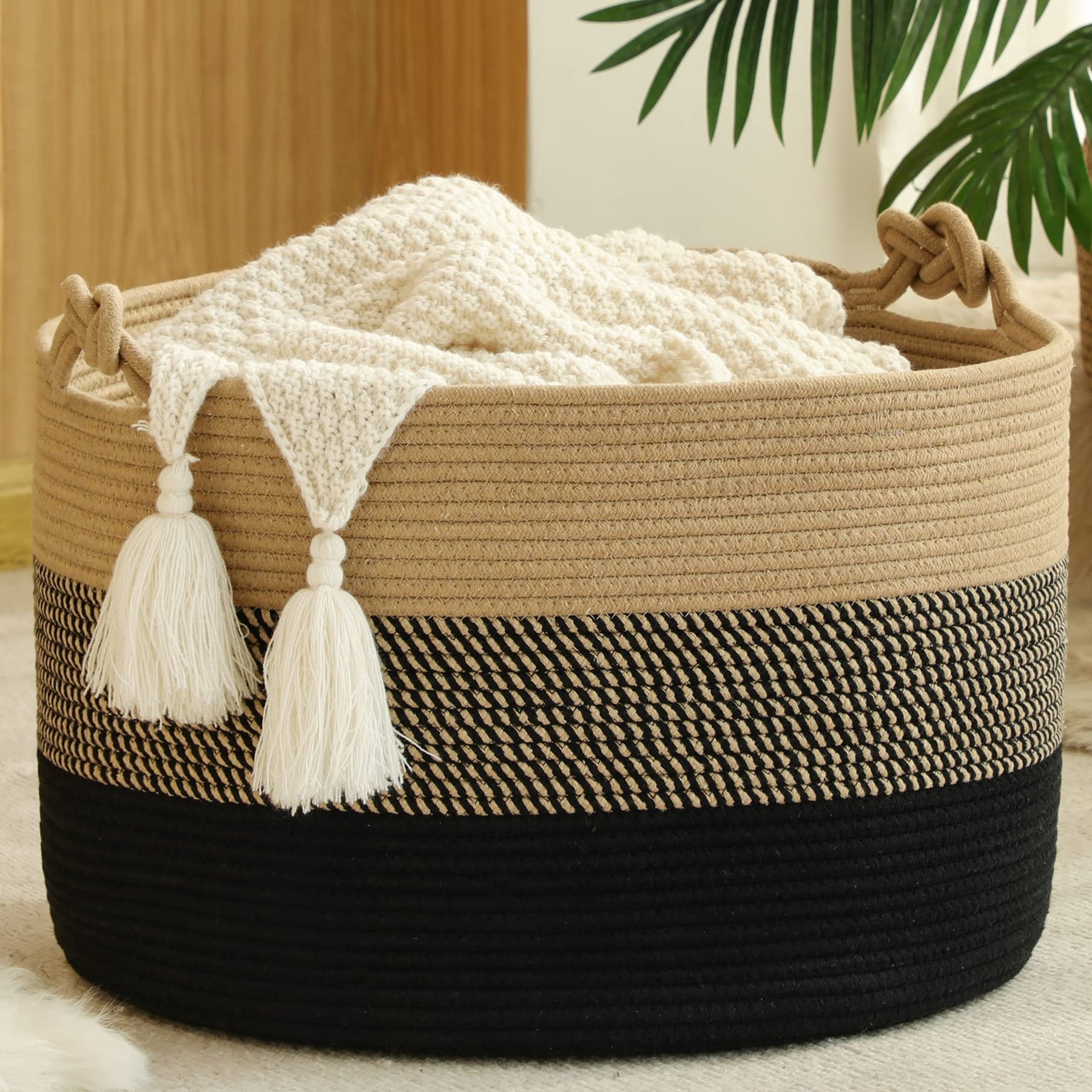 Woven Blanket Basket – 20"x13" Cotton Rope, Storage for Pillows or Toys