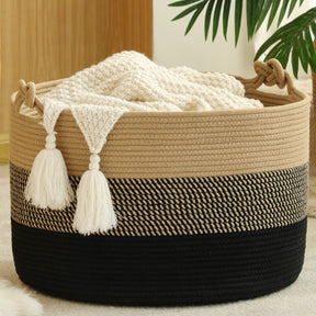 Woven Blanket Basket – 20"x13" Cotton Rope, Storage for Pillows or Toys