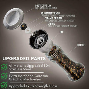 Salt & Pepper Grinder Set – Adjustable Ceramic, Glass Shakers, Funnel Included