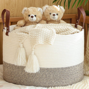 Woven Blanket Basket – 20"x13" Cotton Rope, Storage for Pillows or Toys