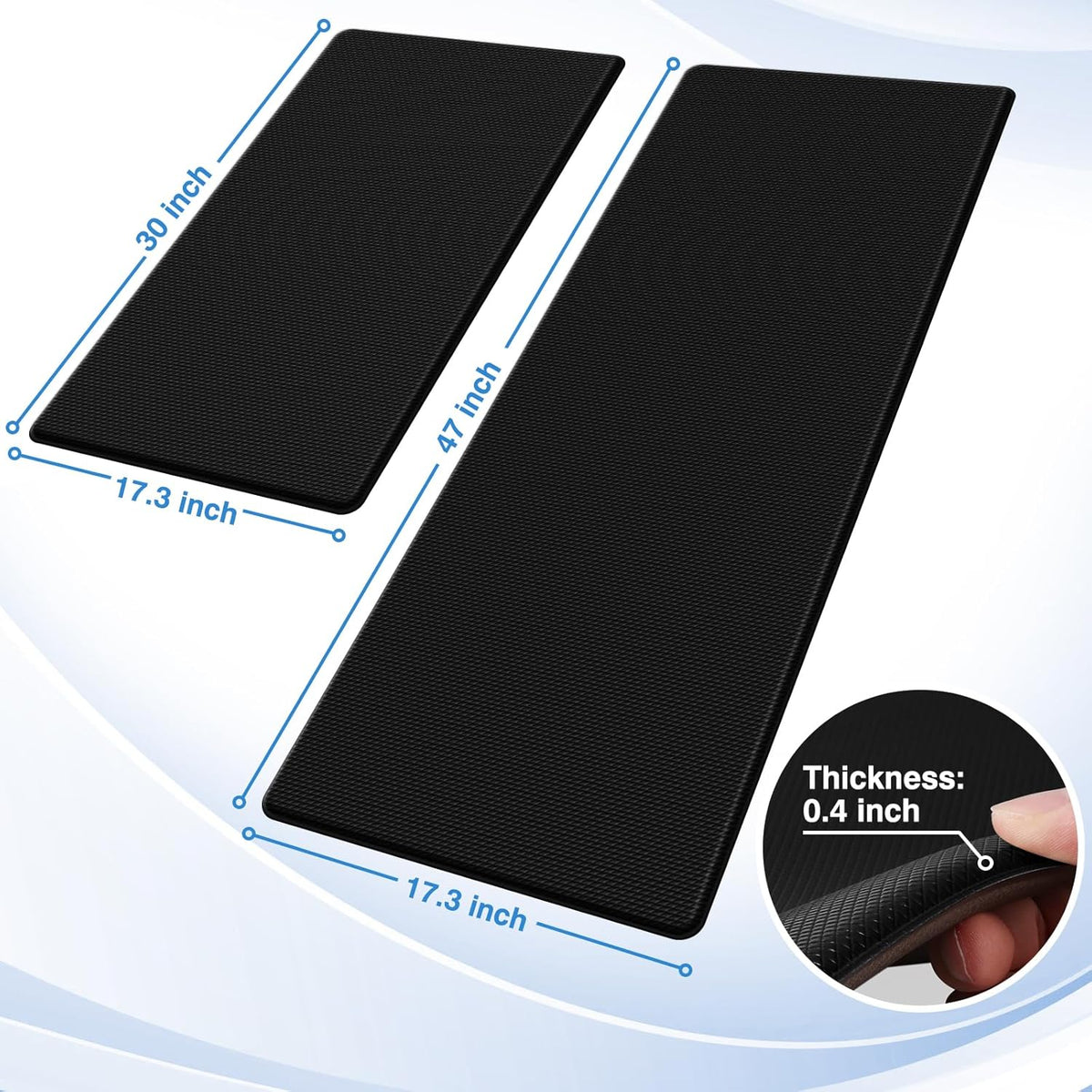 Kitchen Mats – 2PCS Anti-Fatigue Cushioned Rugs for Floor, Black