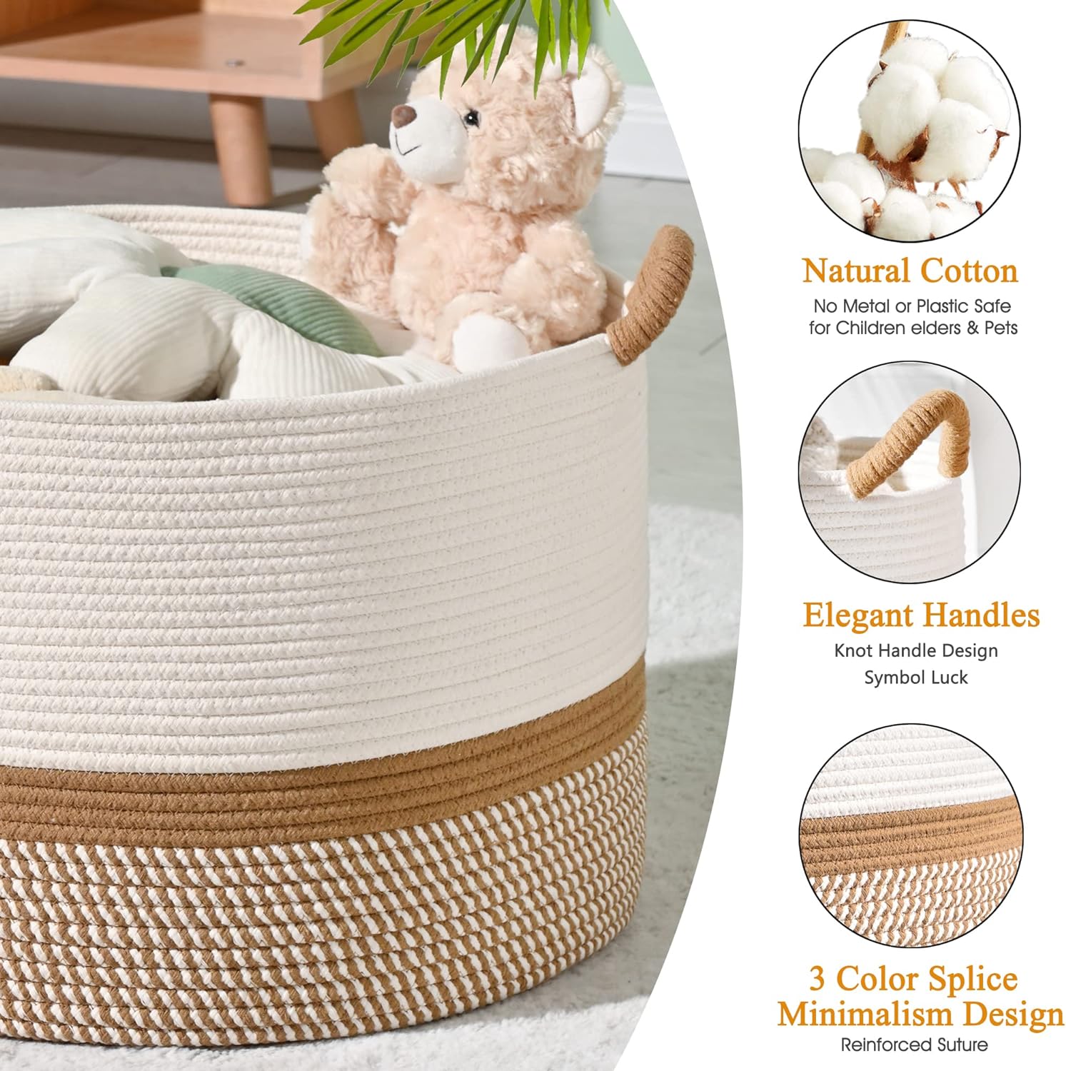 Woven Blanket Basket – 20"x13" Cotton Rope, Storage for Pillows or Toys
