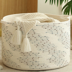 Woven Blanket Basket – 20"x13" Cotton Rope, Storage for Pillows or Toys