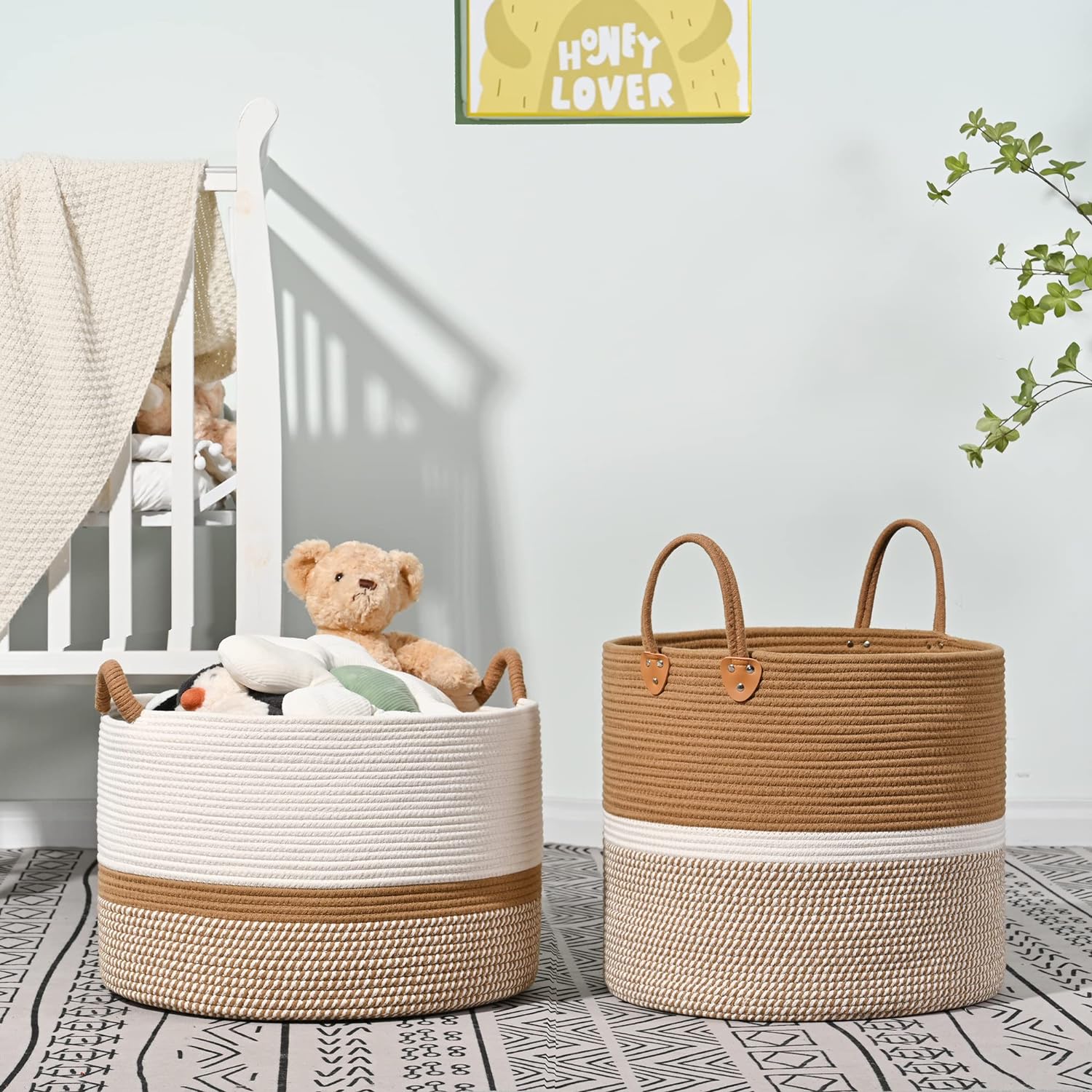 Woven Blanket Basket – 20"x13" Cotton Rope, Storage for Pillows or Toys