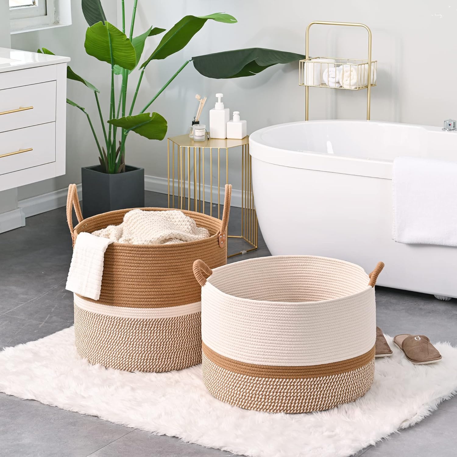 Woven Blanket Basket – 20"x13" Cotton Rope, Storage for Pillows or Toys