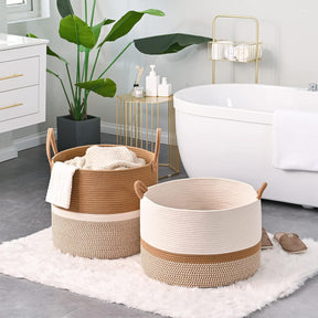Woven Blanket Basket – 20"x13" Cotton Rope, Storage for Pillows or Toys