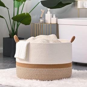 Woven Blanket Basket – 20"x13" Cotton Rope, Storage for Pillows or Toys
