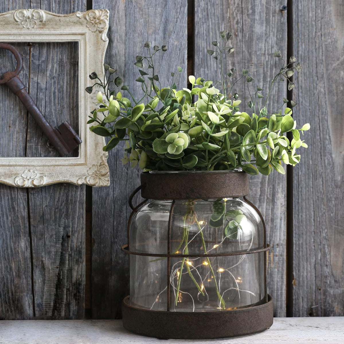 Glass Lantern Vase – Rustic Decor for Floral Arrangements