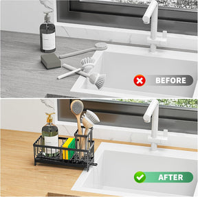 Sponge Holder with Brush Slot – Rustproof Stainless Steel Sink Caddy Organizer