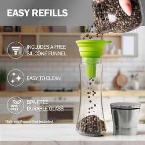 Salt & Pepper Grinder Set – Adjustable Ceramic, Glass Shakers, Funnel Included