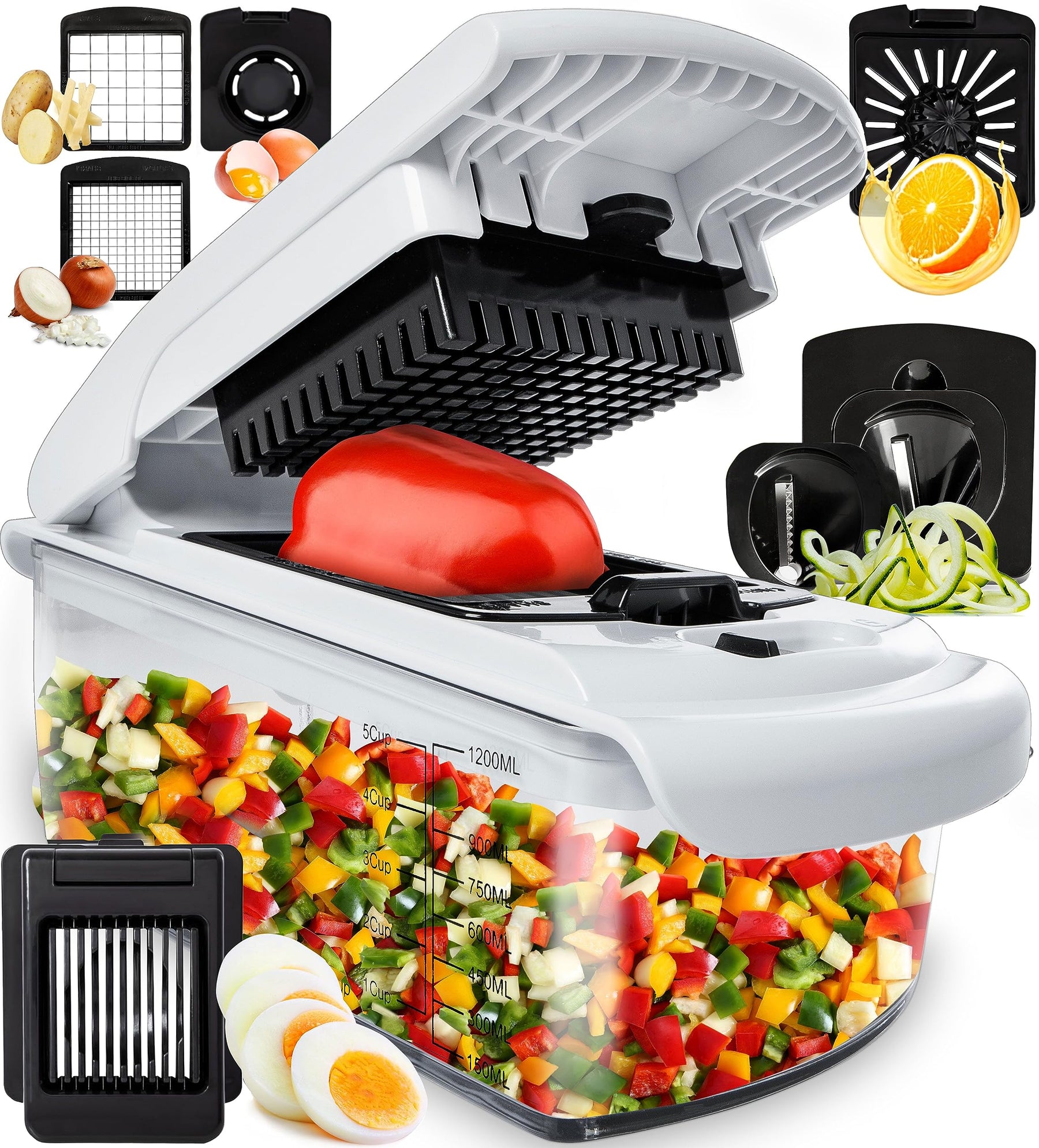 Vegetable Chopper and Spiralizer – 4-in-1 Food Cutter with Container