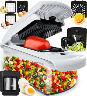 Vegetable Chopper and Spiralizer – 4-in-1 Food Cutter with Container