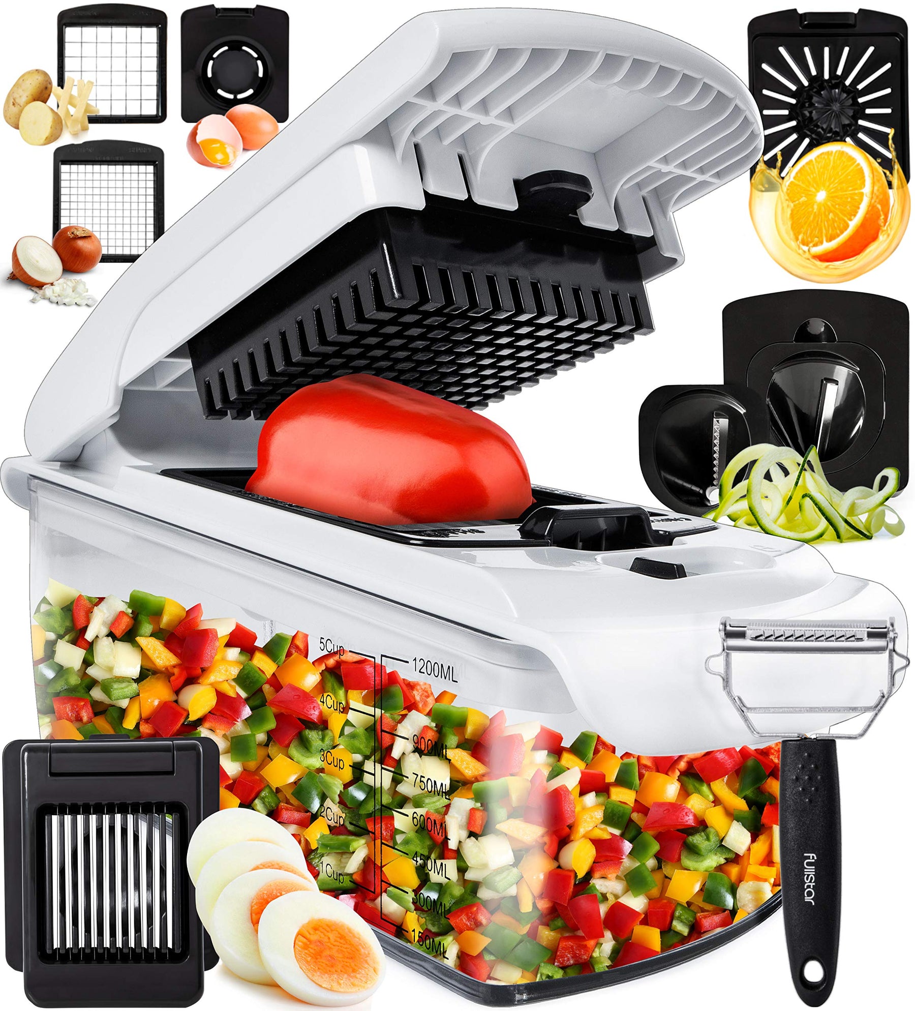Vegetable Chopper and Spiralizer – 4-in-1 Food Cutter with Container