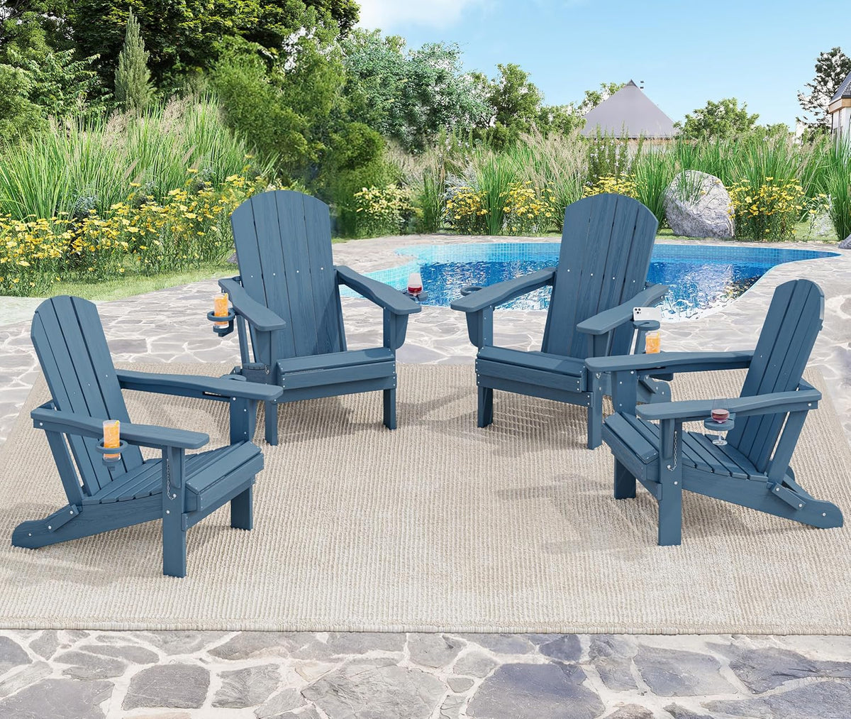 Folding Adirondack Chair – Weatherproof HDPE, Wood-Look